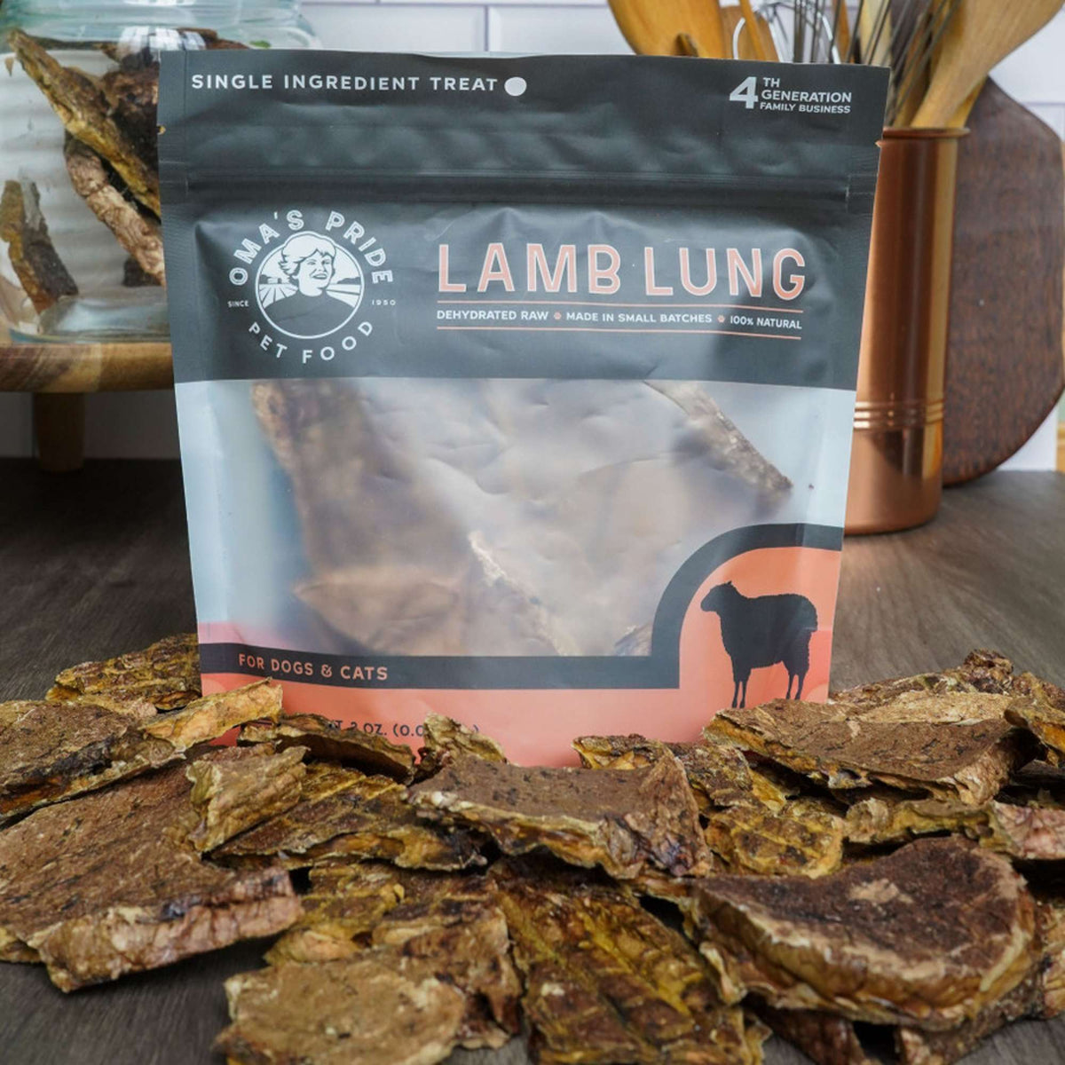 Oma&#39;s Pride Dehydrated Raw Lamb Lung Dog &amp; Cat Treats