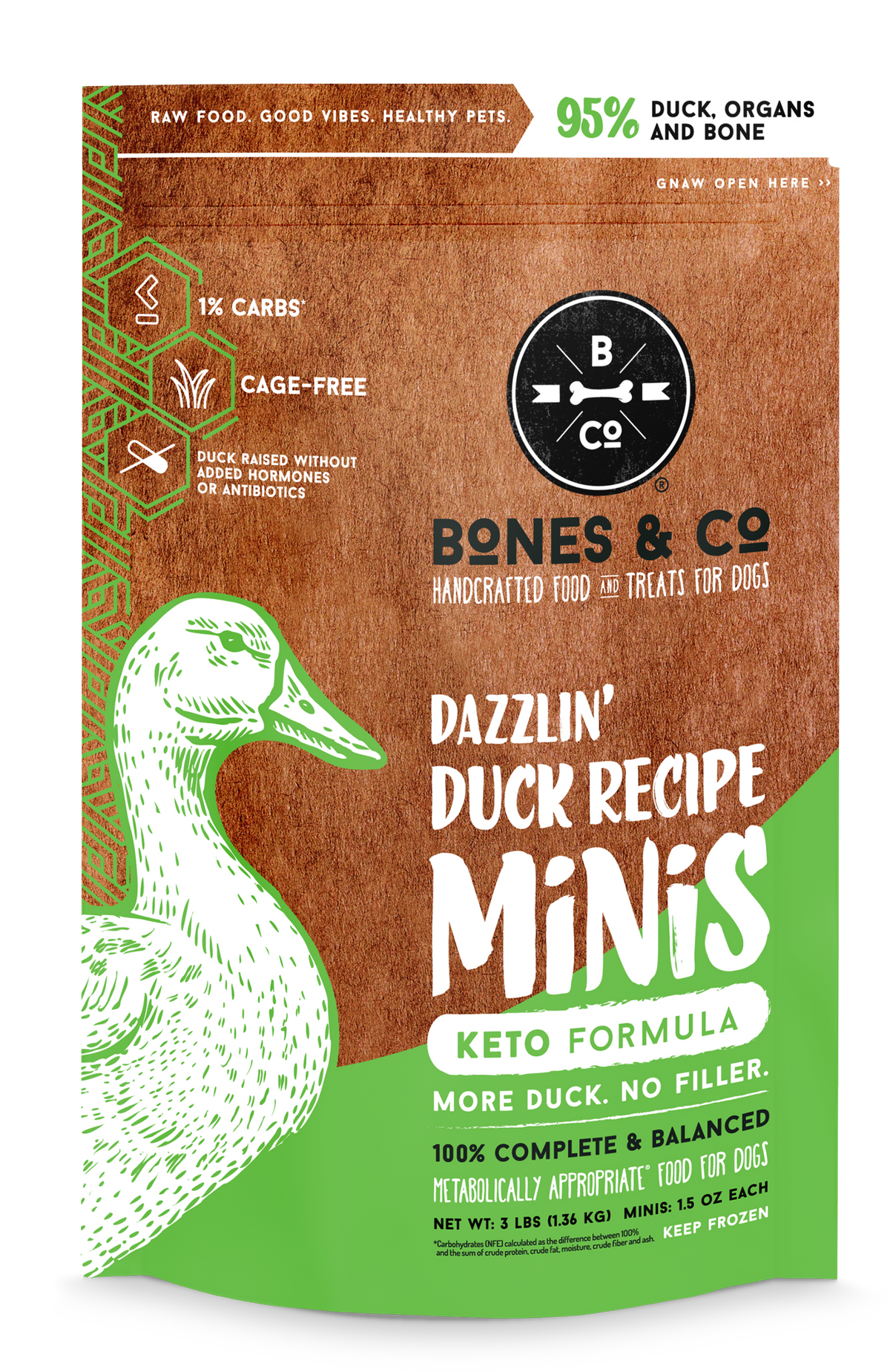 The Bones &amp; Co Frozen Raw Dazzlin&#39; Duck Dog Food