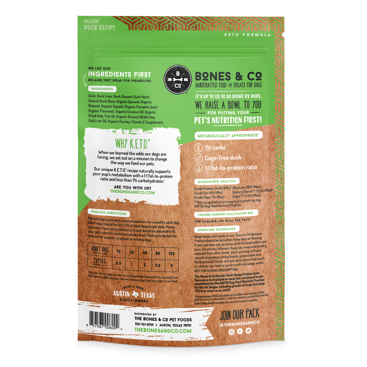 The Bones &amp; Co Frozen Raw Dazzlin&#39; Duck Dog Food