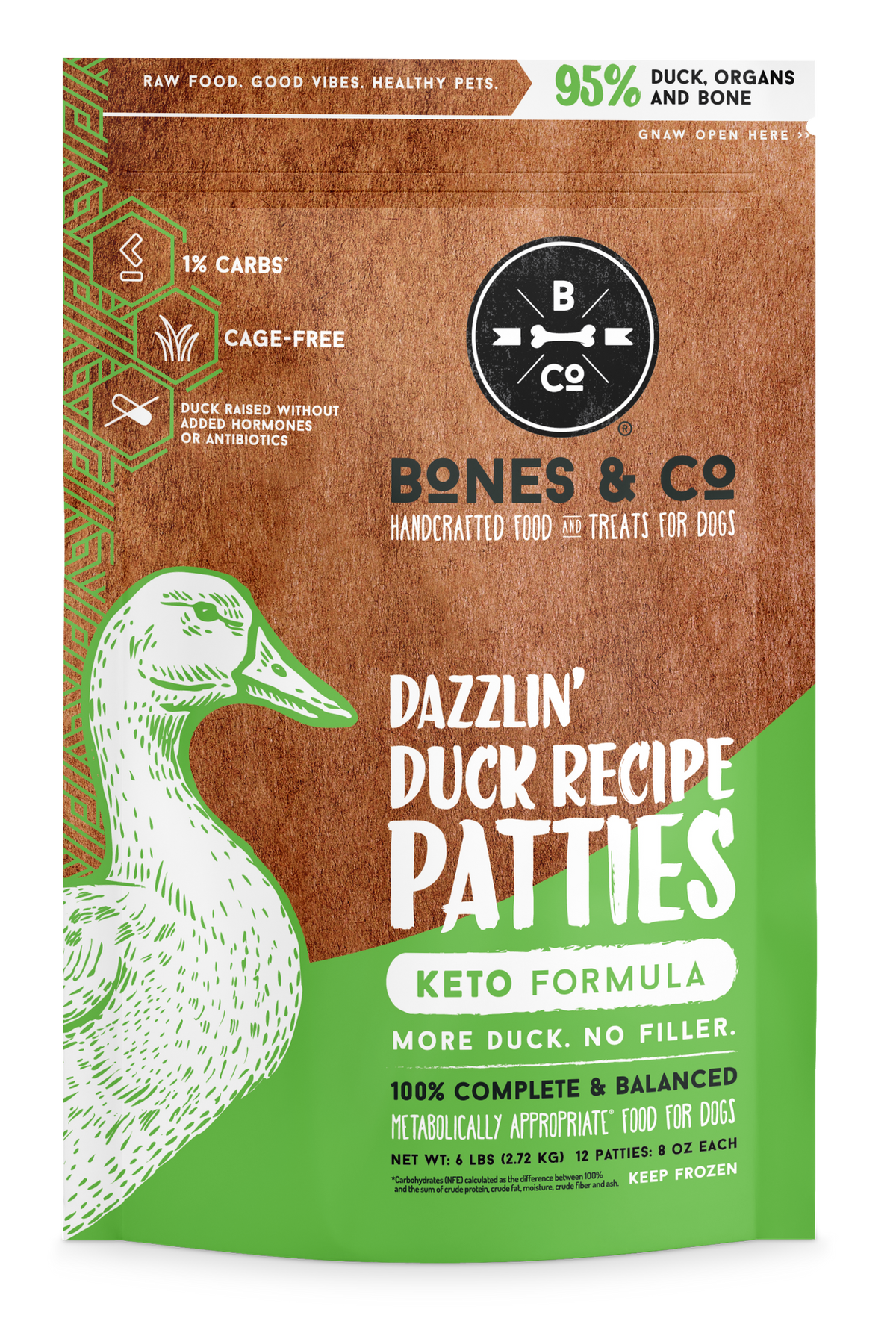 The Bones &amp; Co Frozen Raw Dazzlin&#39; Duck Dog Food