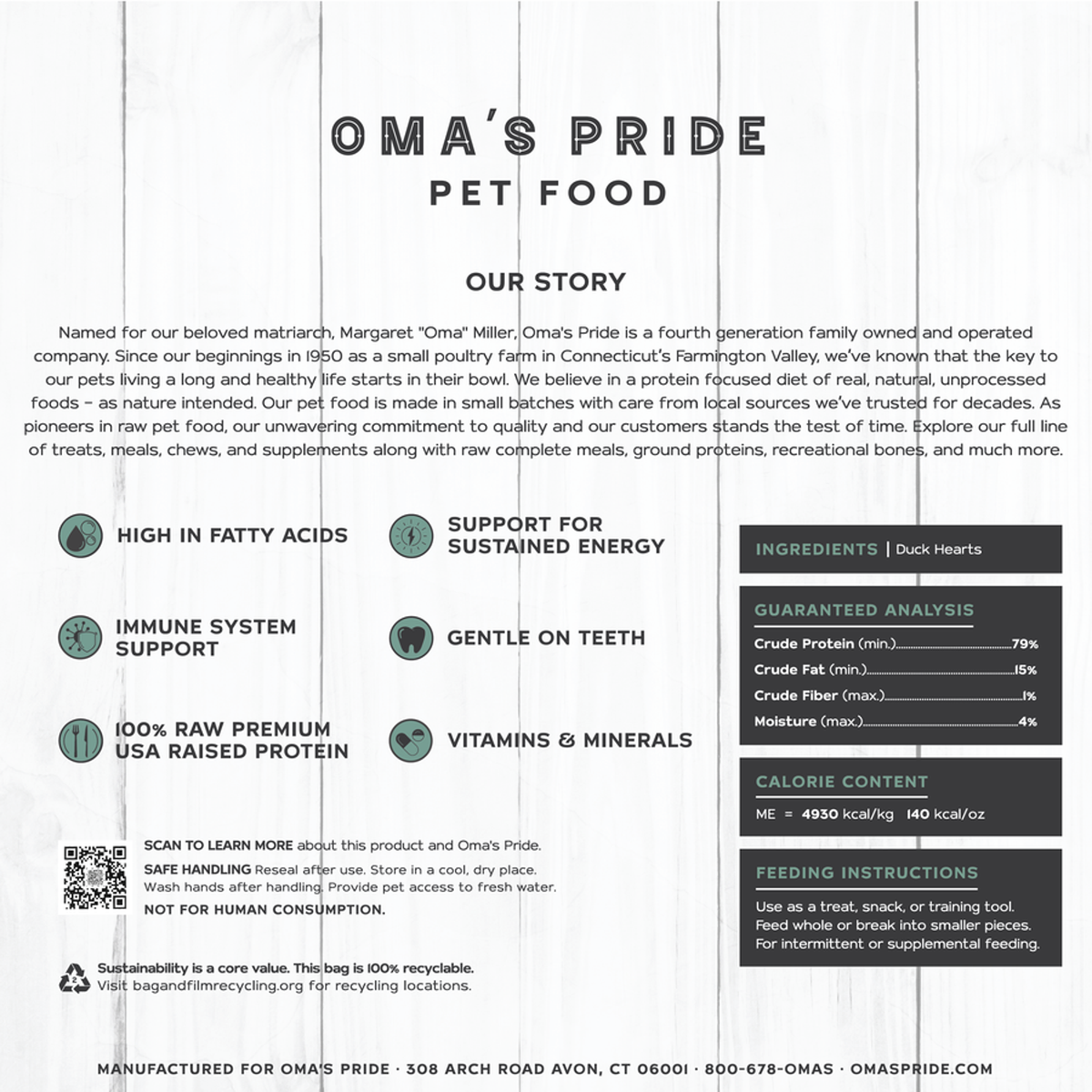 Oma&#39;s Pride Freeze-Dried Raw Duck Heart Rounds Dog &amp; Cat Treats