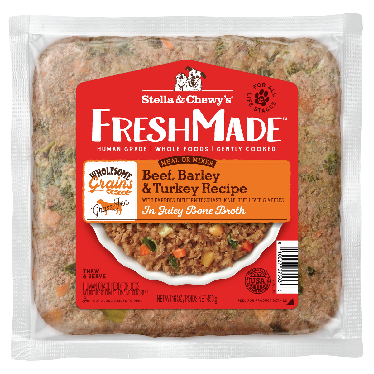 Stella &amp; Chewy&#39;s Fresh Made Wholesome Grains Beef, Barley &amp; Turkey Gently Cooked Dog Food