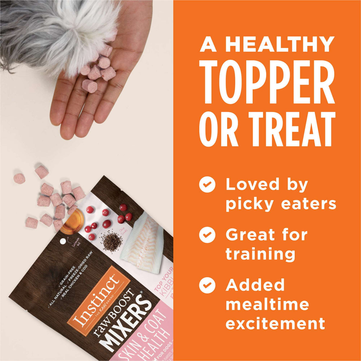 Instinct Frozen Raw Boost Mixers Grain-Free Skin &amp; Coat Health Recipe Dog Food Topper