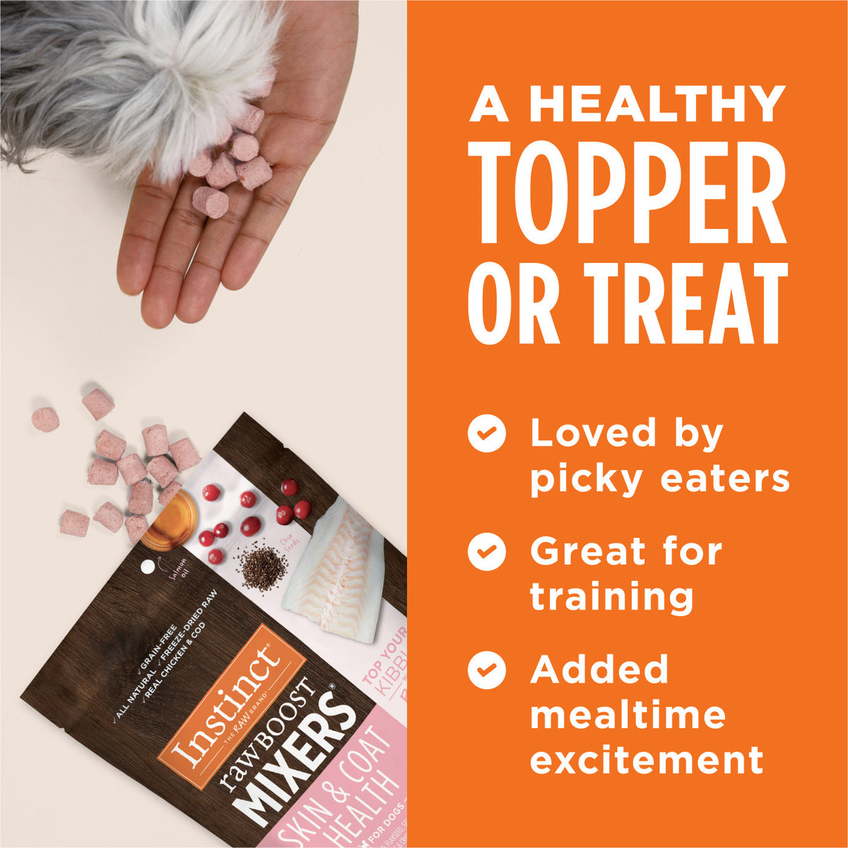 Instinct Freeze-Dried Raw Boost Mixers Grain-Free Skin &amp; Coat Health Recipe Dog Food Topper