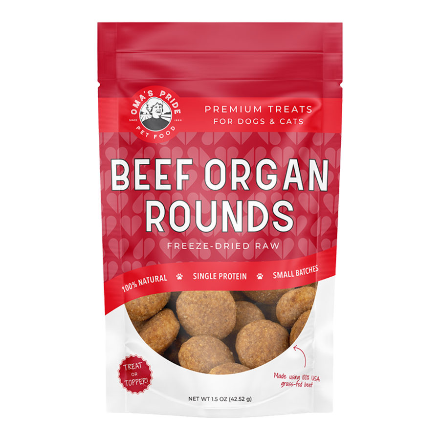 Oma&#39;s Pride Freeze-Dried Raw Beef Organ Rounds Dog &amp; Cat Treats
