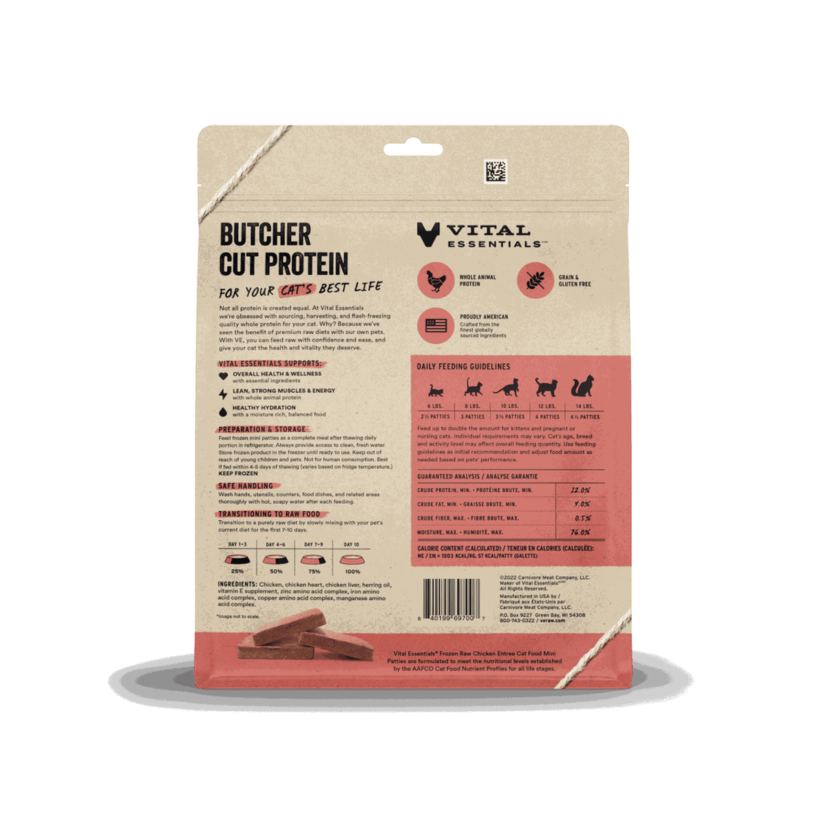 Vital Essentials Frozen Chicken Mini Patties Raw Cat Food