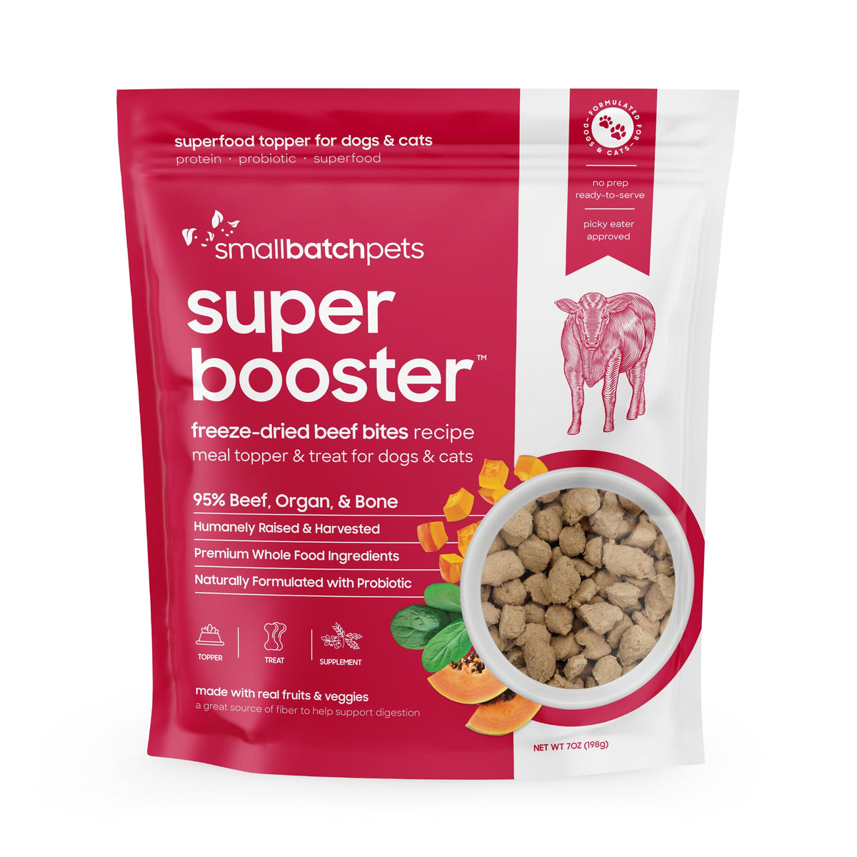 Small Batch Freeze-Dried Super Booster Beef Dog &amp; Cat Treats or Meal Topper
