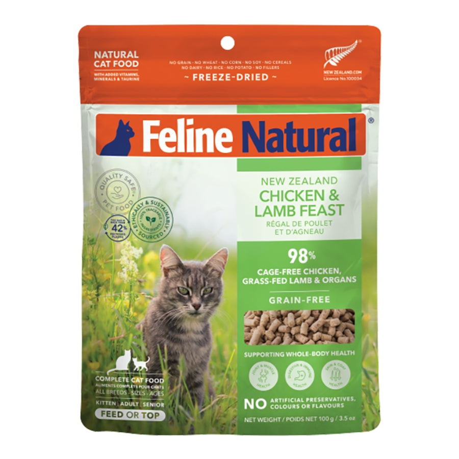 Feline Natural Freeze-Dried Chicken &amp; Lamb Feast Topper or Cat Food