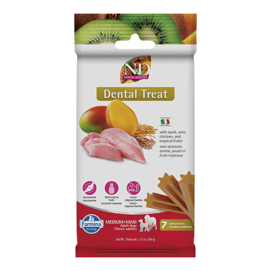 Farmina N&D Tropical Selection Dental Treat with Spelt, Oats, Chicken & Tropical Fruits Medium & Maxi Dog Treats