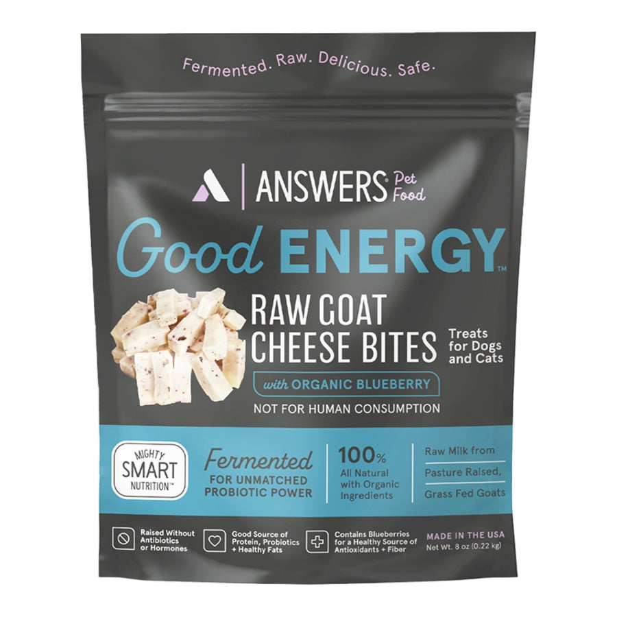 Answers Good Energy Raw Goat Cheese Bites with Blueberry Frozen Dog &amp; Cat Treats
