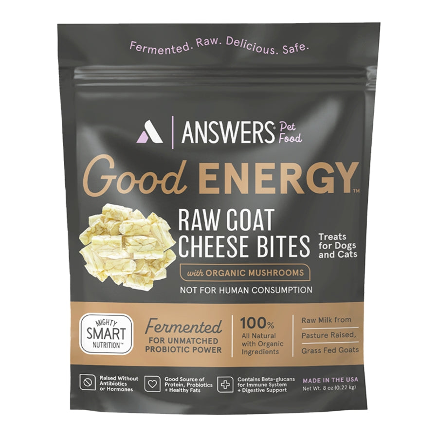 Answers Good Energy Raw Goat Cheese Bites with Mushrooms Frozen Dog &amp; Cat Treats