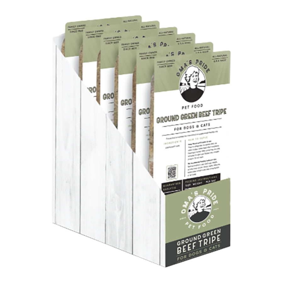 Oma&#39;s Pride Frozen Raw Ground Green Beef Tripe for Dogs &amp; Cats