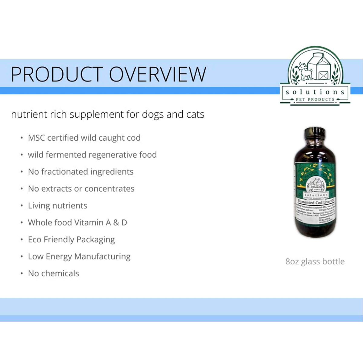 Solutions Pet Products Fermented Cod Liver Oil for Dogs &amp; Cats