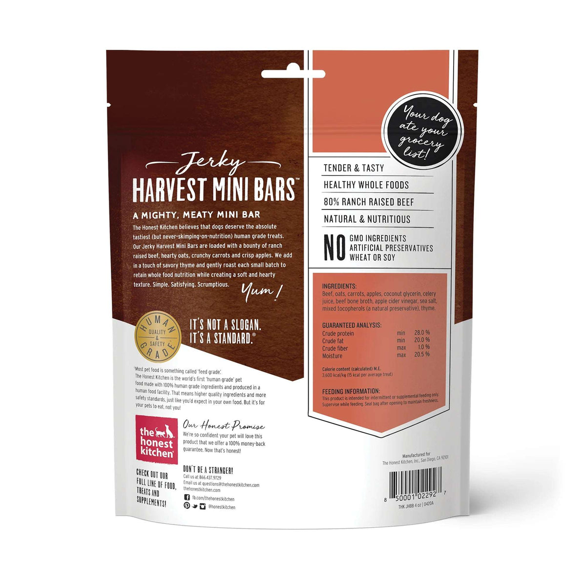 The Honest Kitchen Jerky Harvest Mini Bars Beef Dog Treats