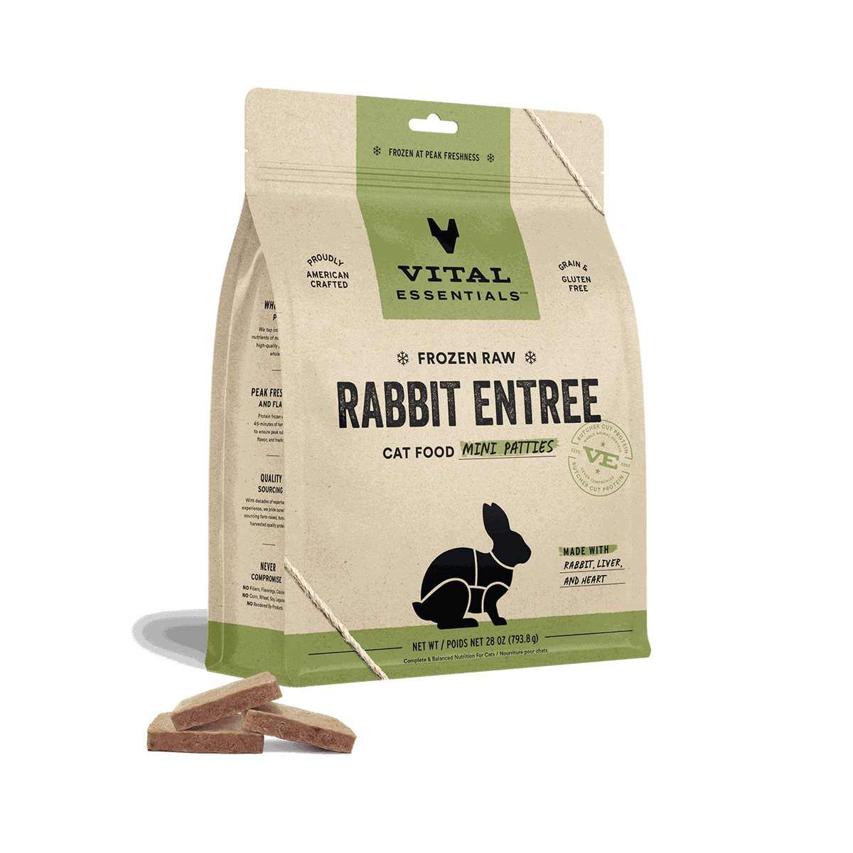 Vital Essentials Frozen Rabbit Mini Patties Raw Cat Food