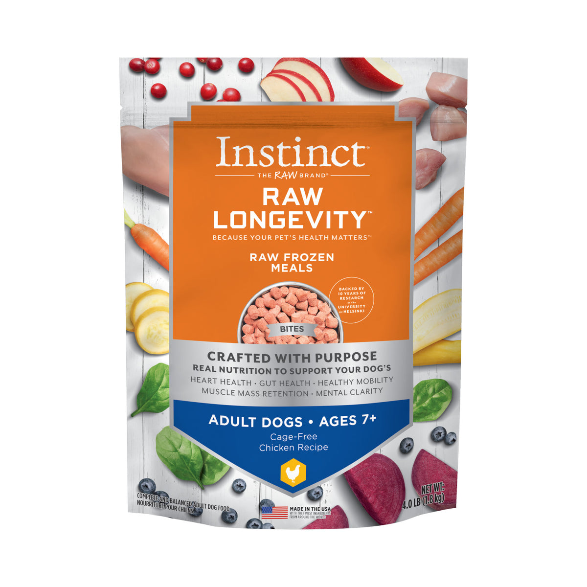 Instinct® Raw Longevity™ Raw Frozen Meals Cage-Free Chicken Recipe for Adult Dogs Ages 7+