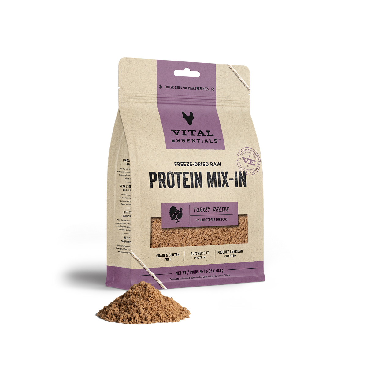 Vital Essentials Freeze-Dried Raw Protein-Mix In Ground Turkey Dog Meal Topper