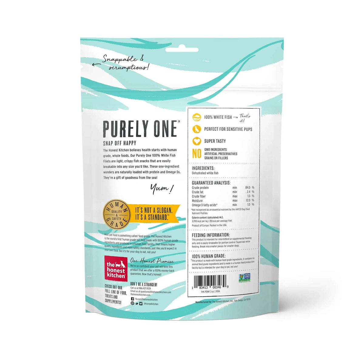 The Honest Kitchen Purely One 100% Whitefish Filets Dog Treats