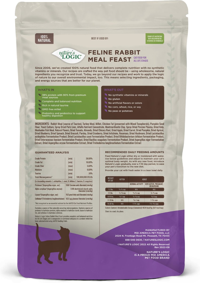 Nature&#39;s Logic Feline Rabbit Meal Feast Cat Food