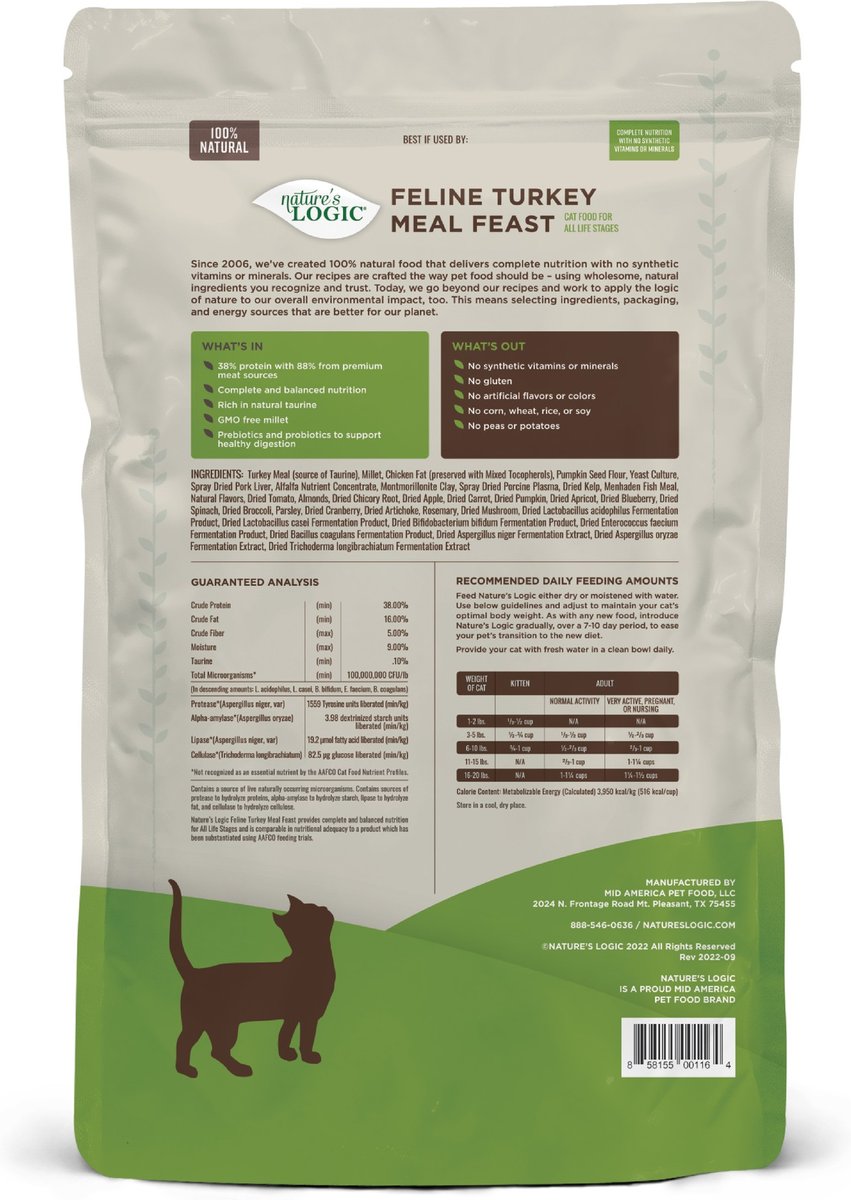 Nature&#39;s Logic Feline Turkey Meal Feast Cat Food