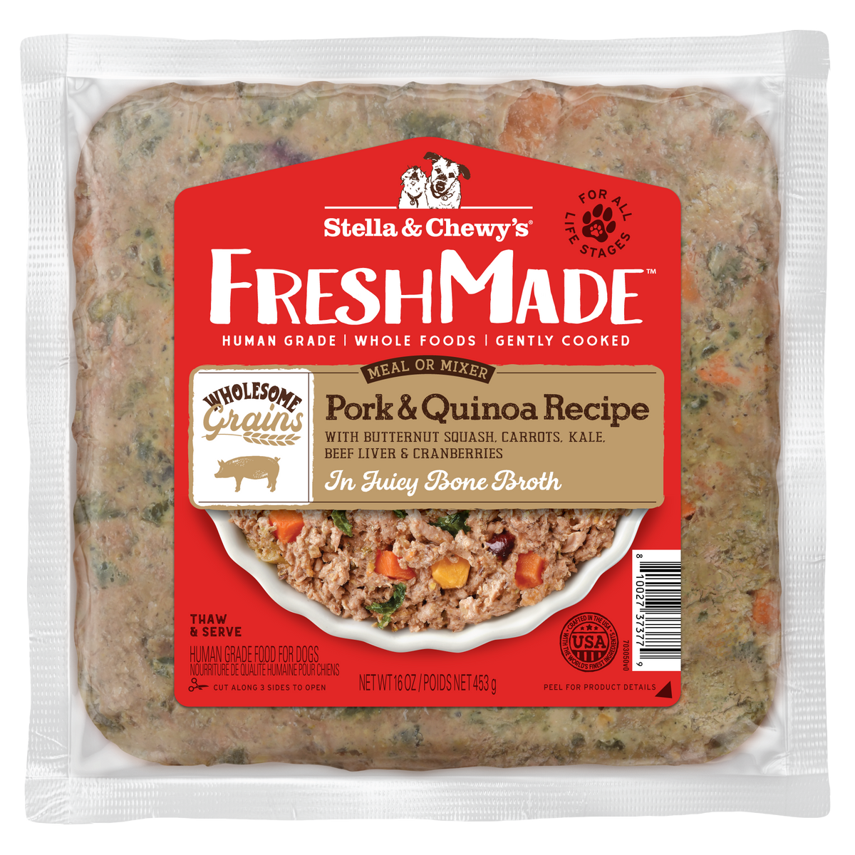 Stella &amp; Chewy&#39;s FreshMade Wholesome Grains Pork &amp; Quinoa Gently Cooked Dog Food