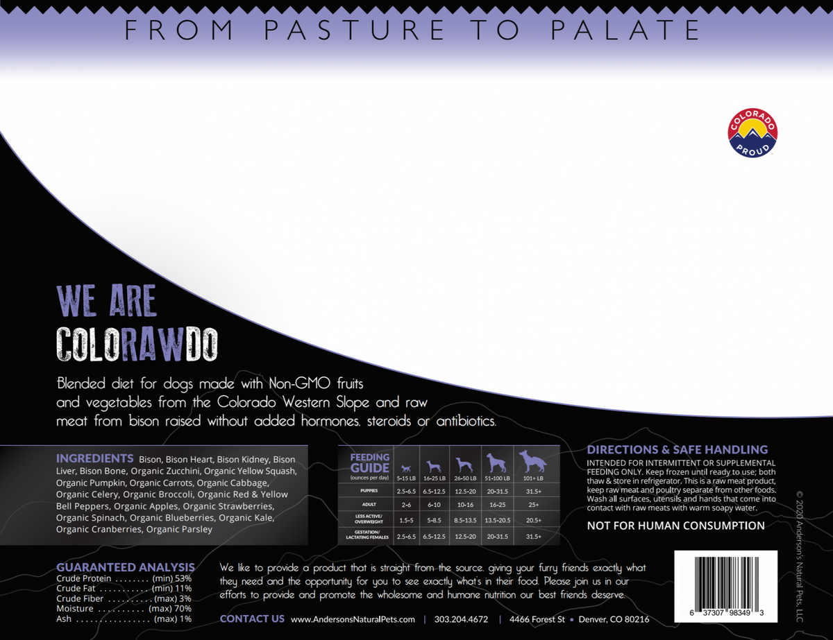 Anderson&#39;s Colorado Pasture-Raised Bison Blend Frozen Raw Dog Food