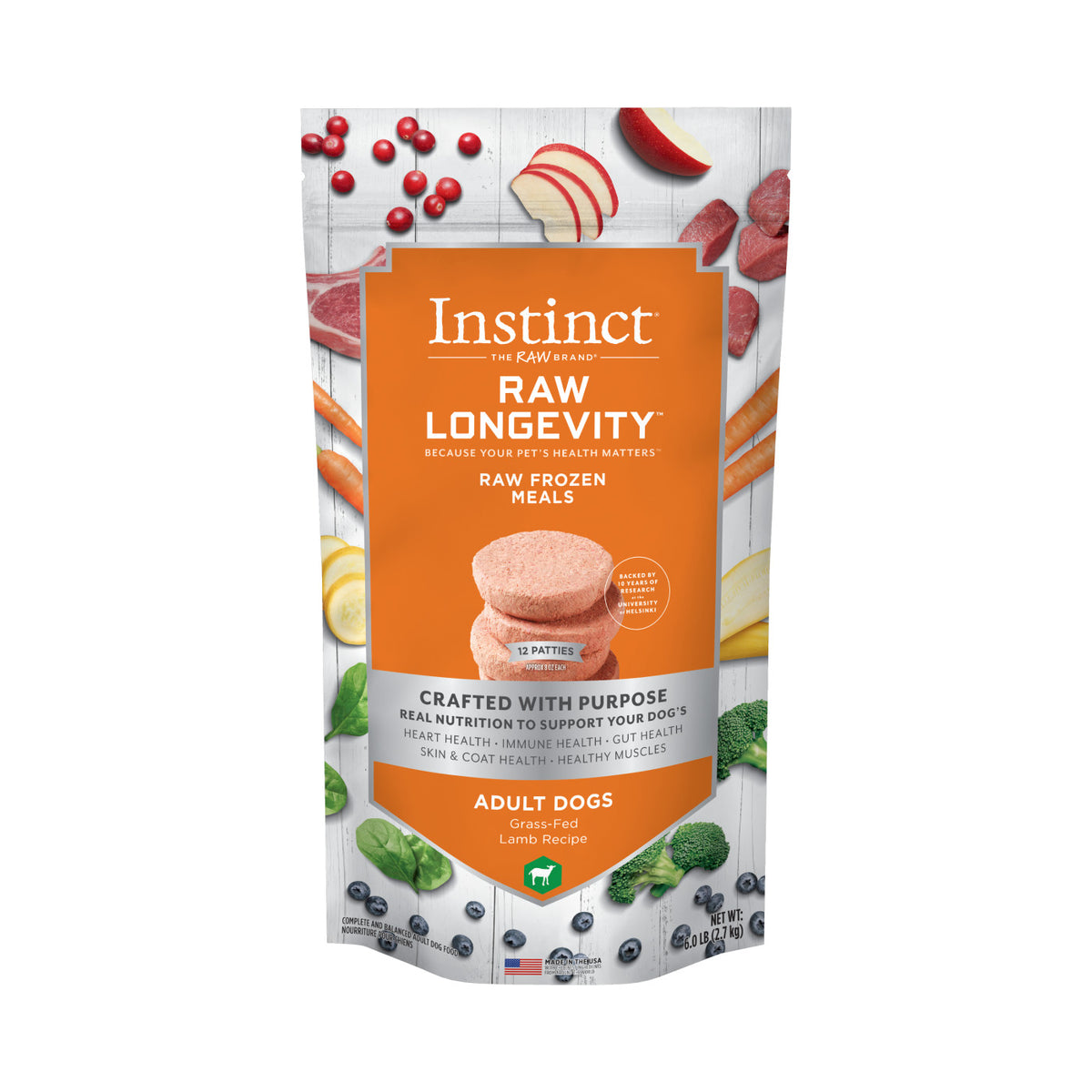 Instinct® Raw Longevity™ Raw Frozen Meals Grass-Fed Lamb Recipe for Dogs