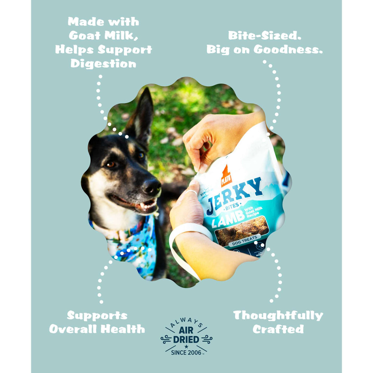 Plato Pet Treats Jerky Bites Lamb with Goat Milk Dog Treats