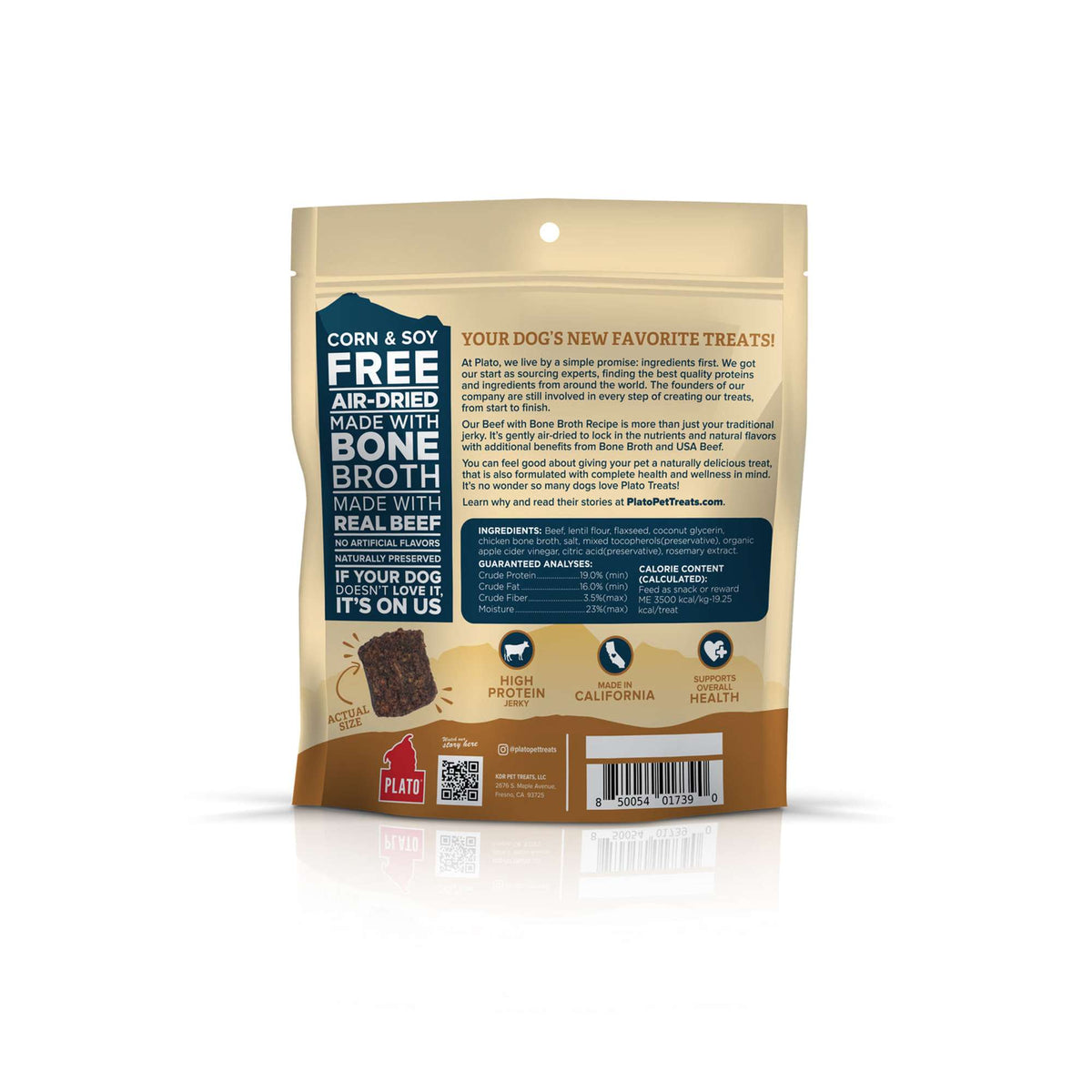 Plato Pet Treats Jerky Bites Beef with Bone Broth Dog Treats