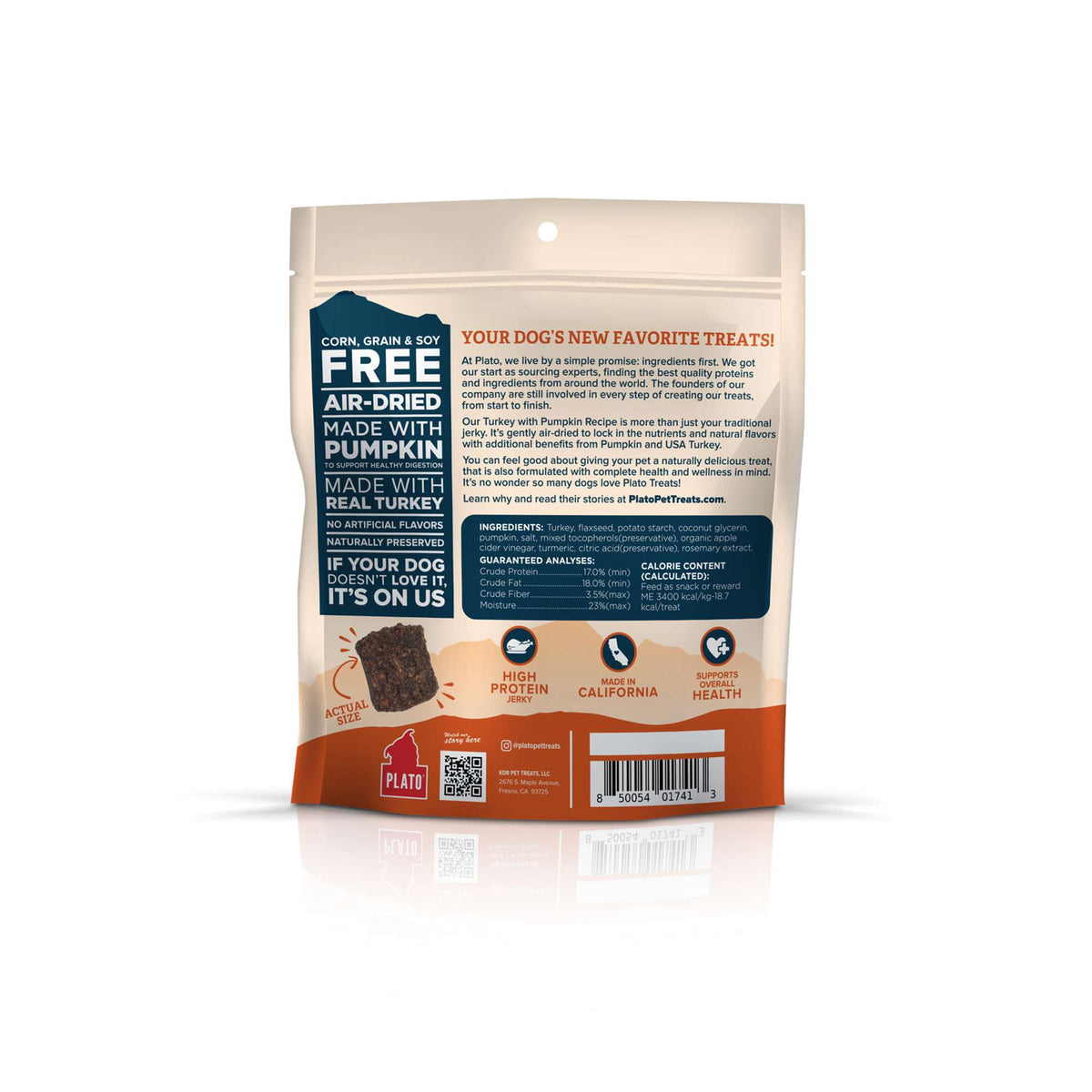 Plato Pet Treats Jerky Bites Turkey with Pumpkin Dog Treats