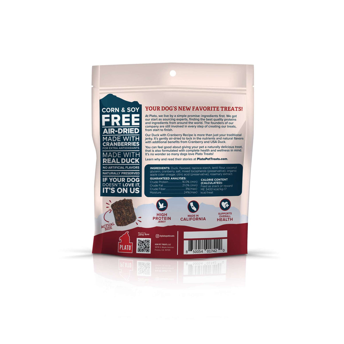 Plato Pet Treats Jerky Bites Duck with Cranberry Dog Treats