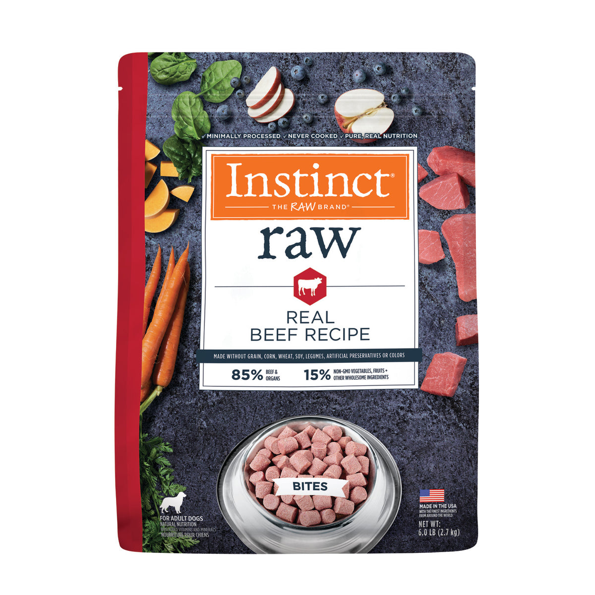 Instinct Frozen Raw Bites Grain-Free Real Beef Recipe Dog Food