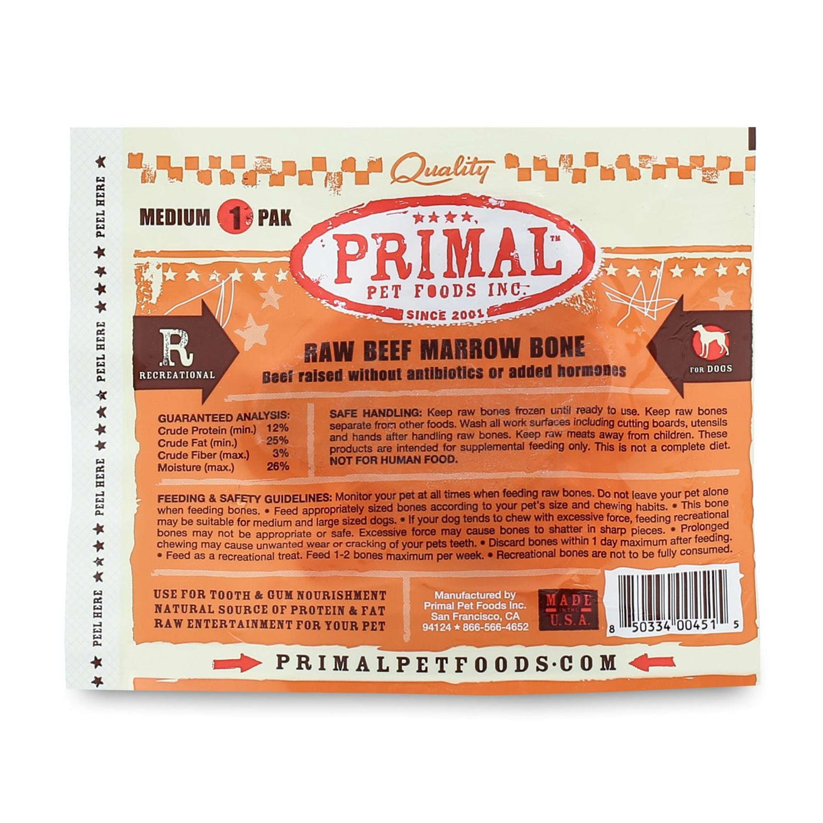 Primal Frozen Beef Bone Marrow Raw Dog Chew