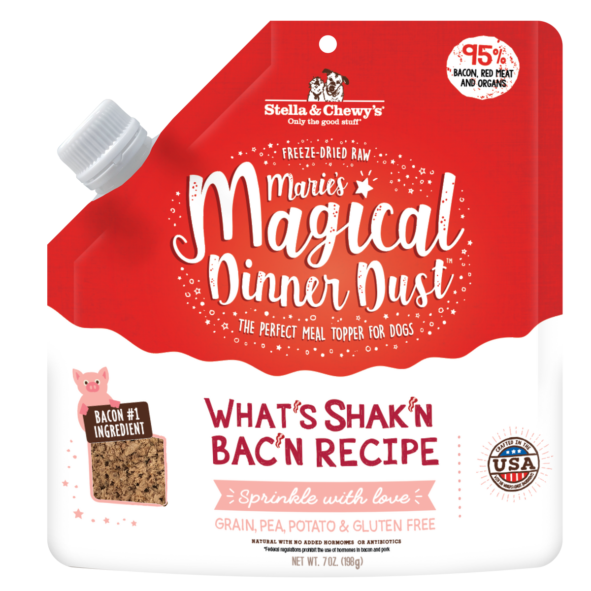 Stella &amp; Chewy&#39;s Freeze-Dried Raw Marie&#39;s Magical Dinner Dust What&#39;s Shak&#39;n Bac&#39;n Dog Food Topper