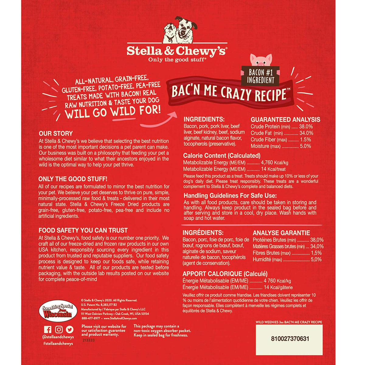 Stella &amp; Chewy&#39;s Freeze-Dried Raw Wild Weenies Bac&#39;n Me Crazy Dog Treats
