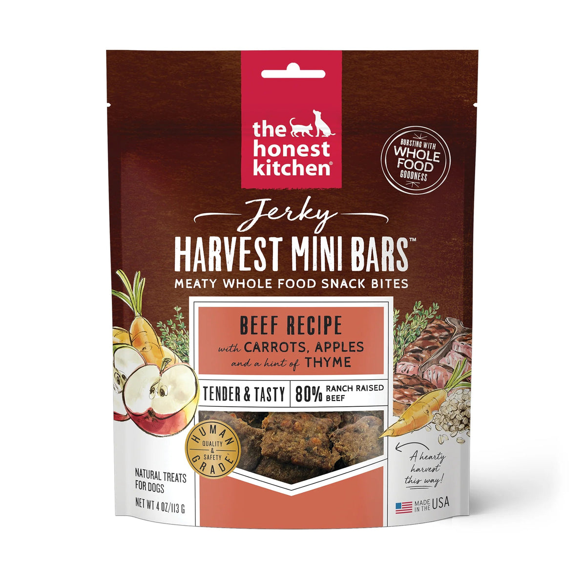 The Honest Kitchen Jerky Harvest Mini Bars Beef Dog Treats