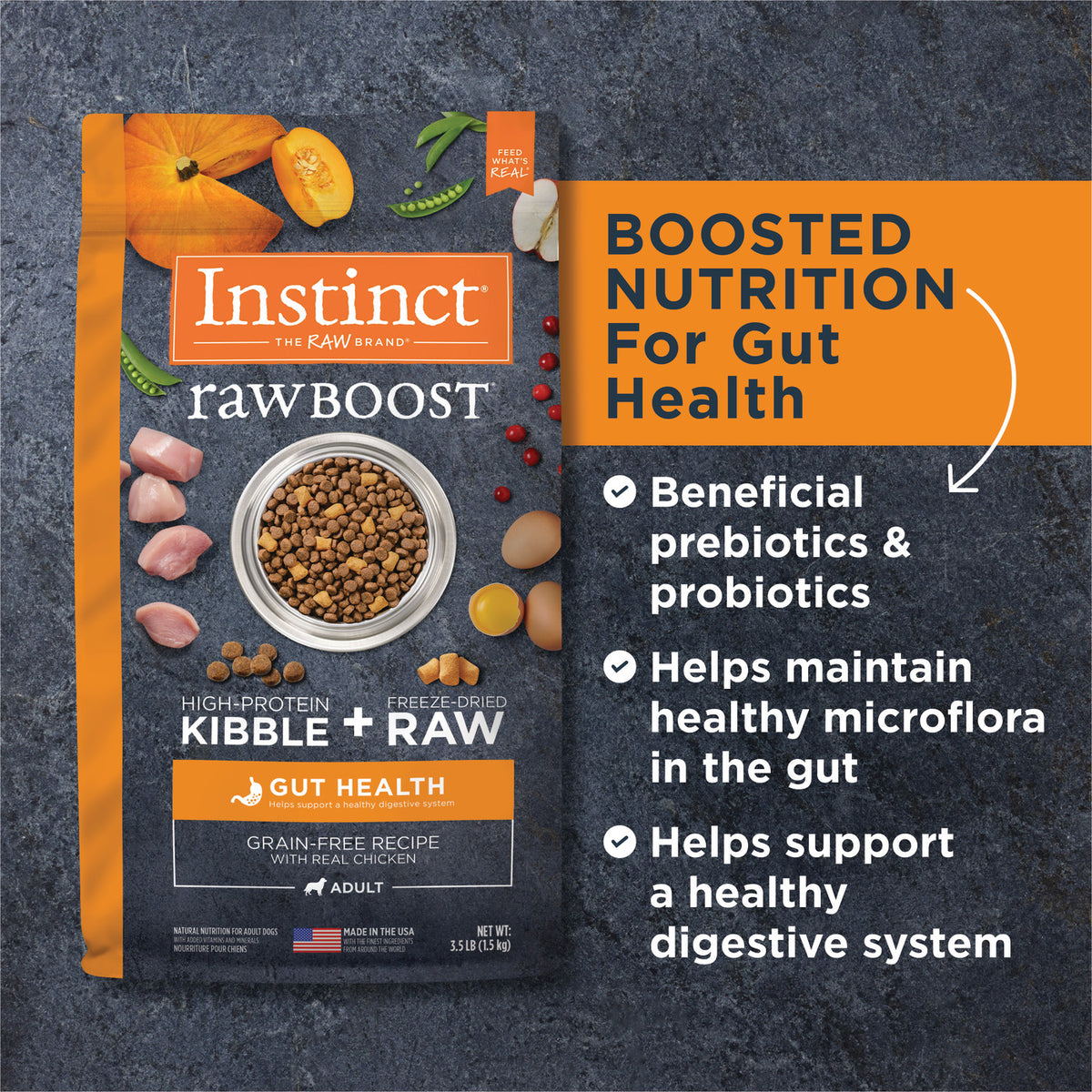 Instinct Raw Boost Gut Health Grain-Free Recipe with Real Chicken Dry Dog Food