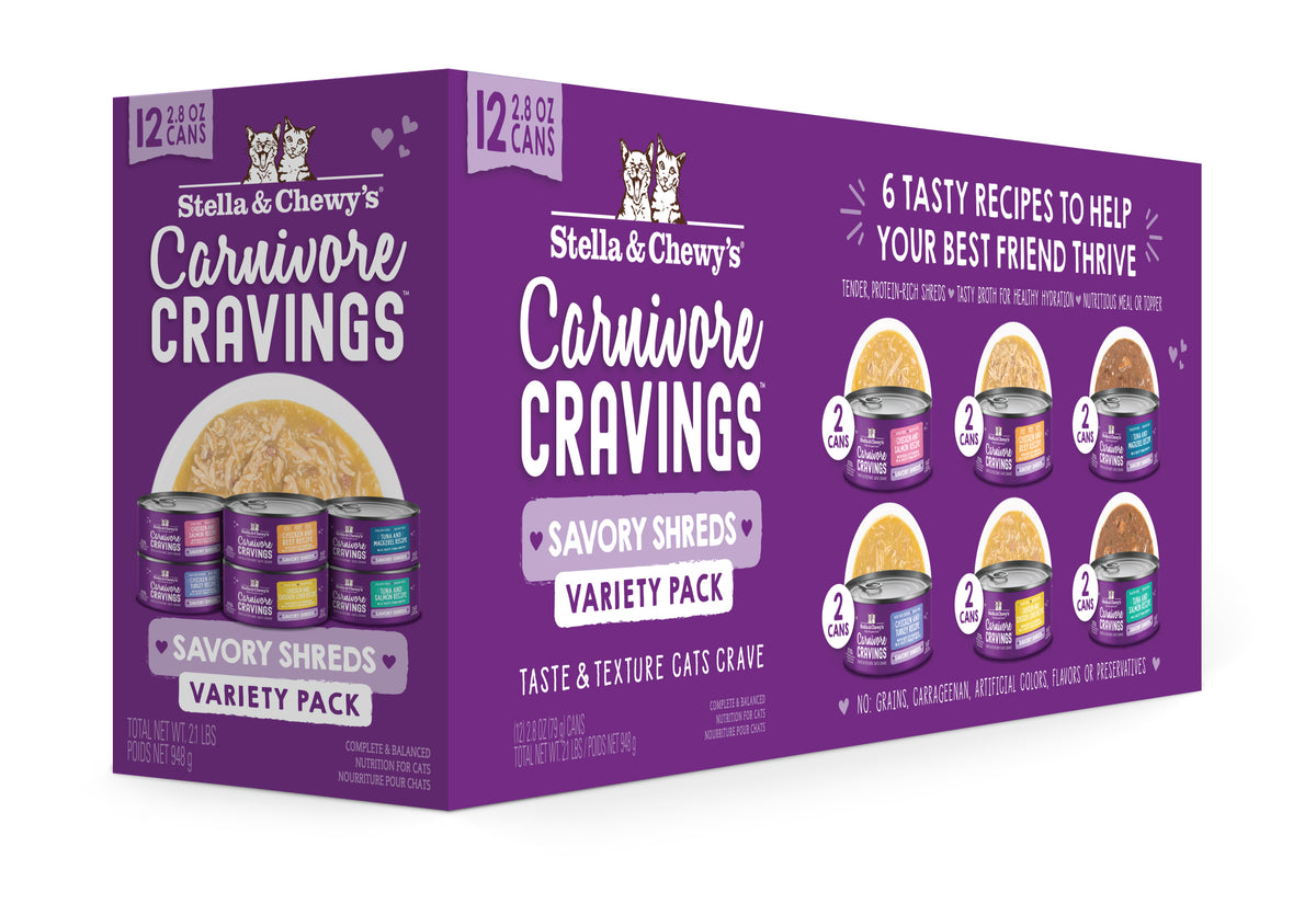 Stella &amp; Chewy&#39;s Carnivore Cravings Savory Shreds Variety Pack Canned Cat Food