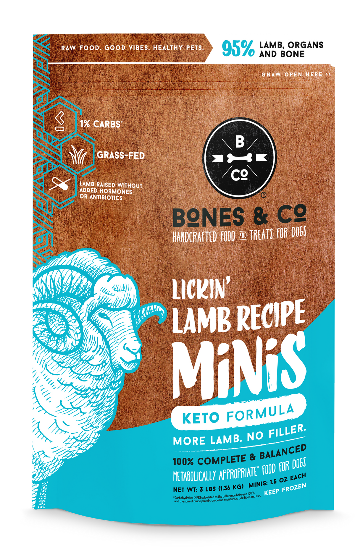 The Bones &amp; Co Frozen Raw Lickin&#39; Lamb Dog Food