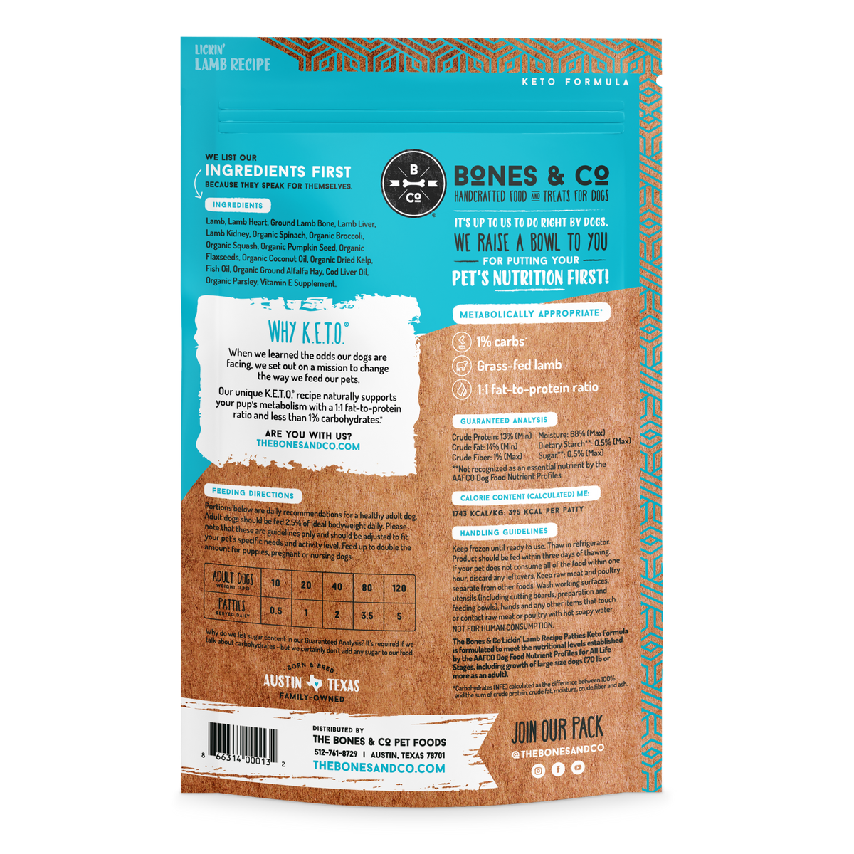 The Bones &amp; Co Frozen Raw Lickin&#39; Lamb Dog Food