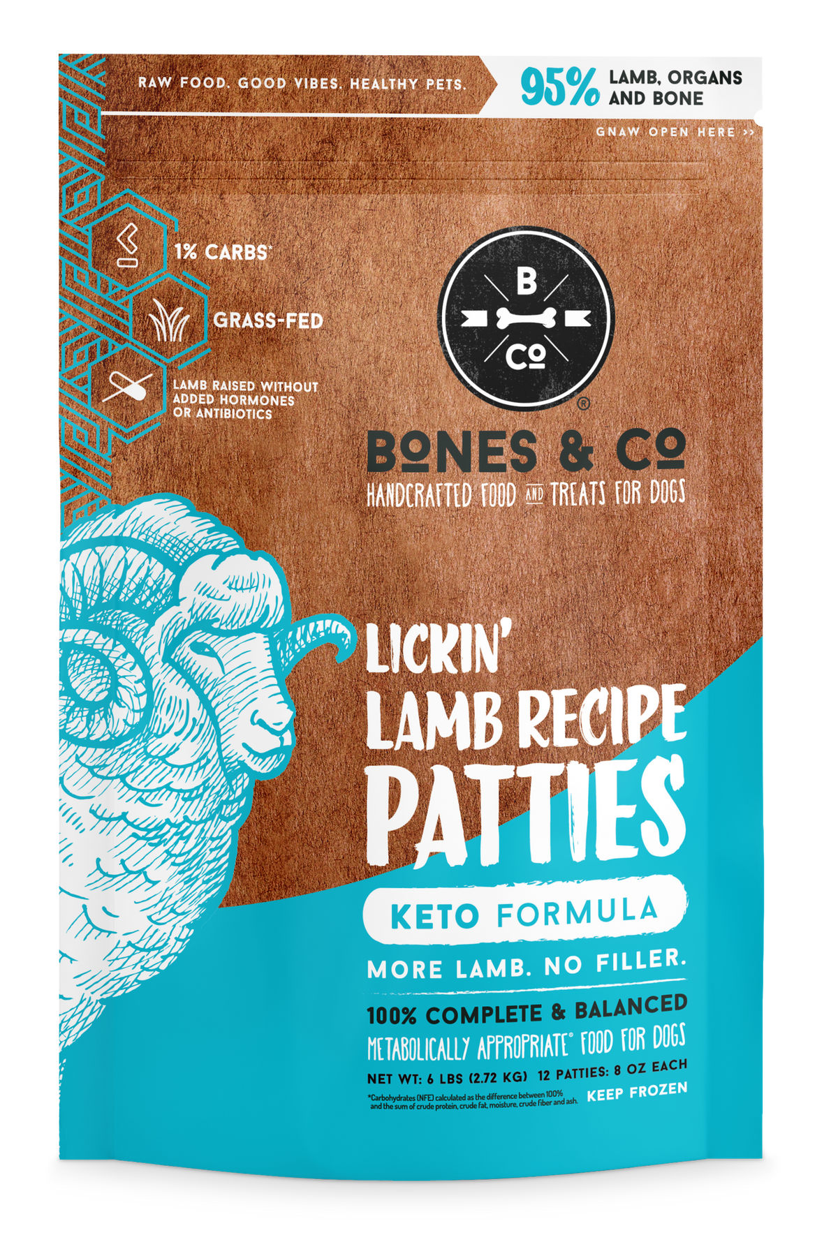 The Bones &amp; Co Frozen Raw Lickin&#39; Lamb Dog Food