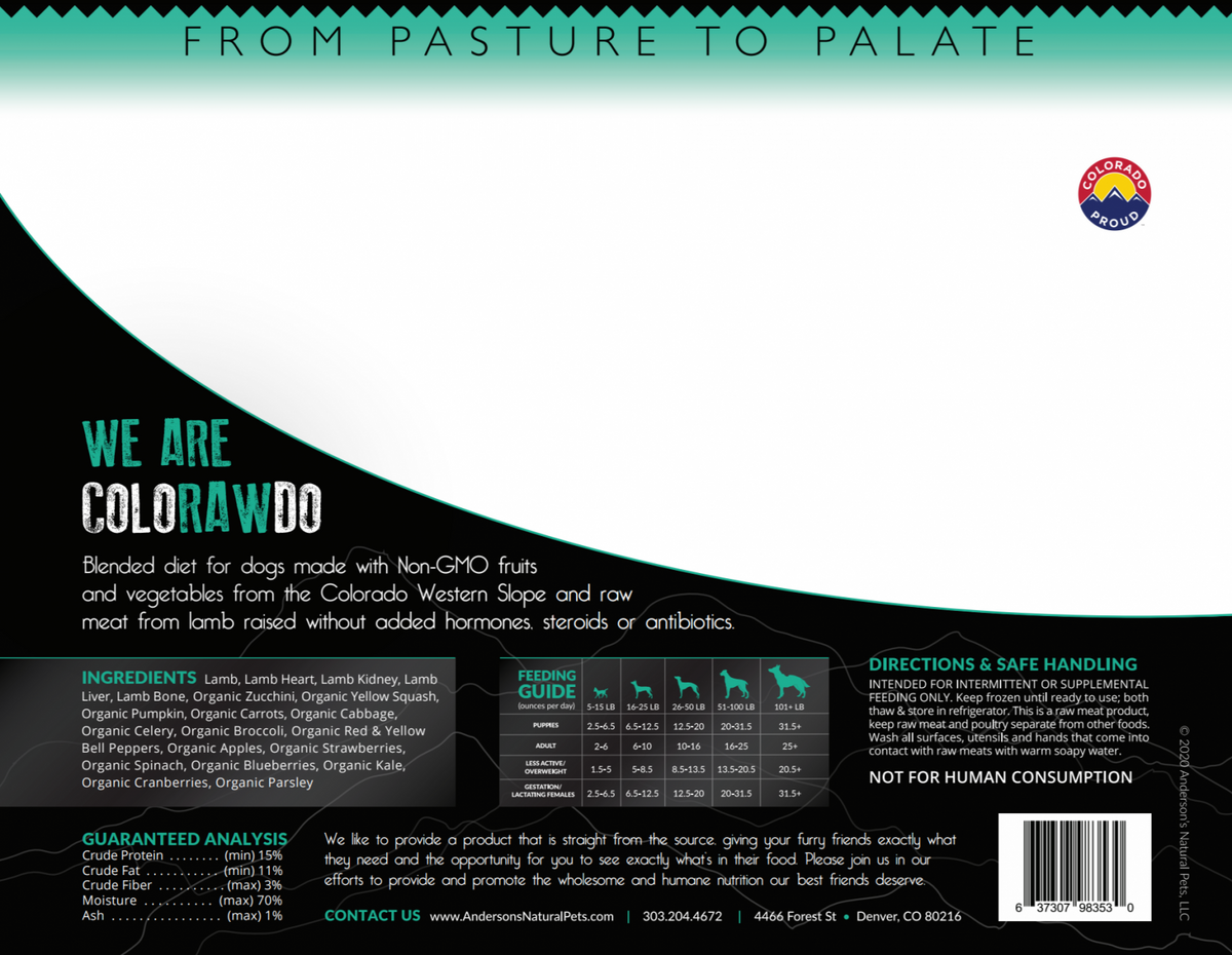 Anderson&#39;s Colorado Grass-Fed Lamb Blend Frozen Raw Dog Food