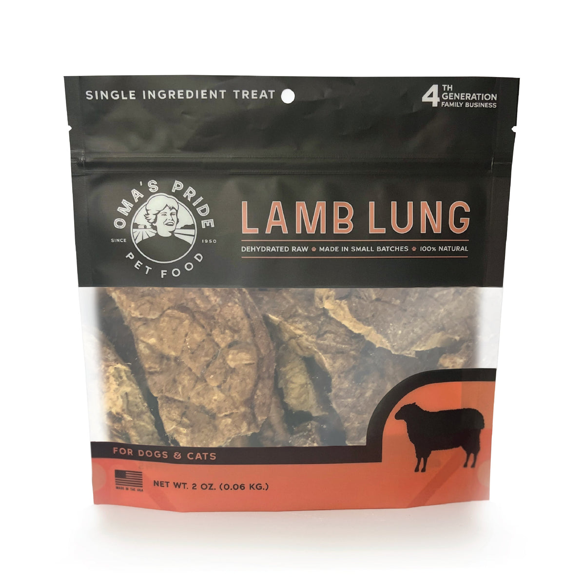 Oma&#39;s Pride Dehydrated Raw Lamb Lung Dog &amp; Cat Treats