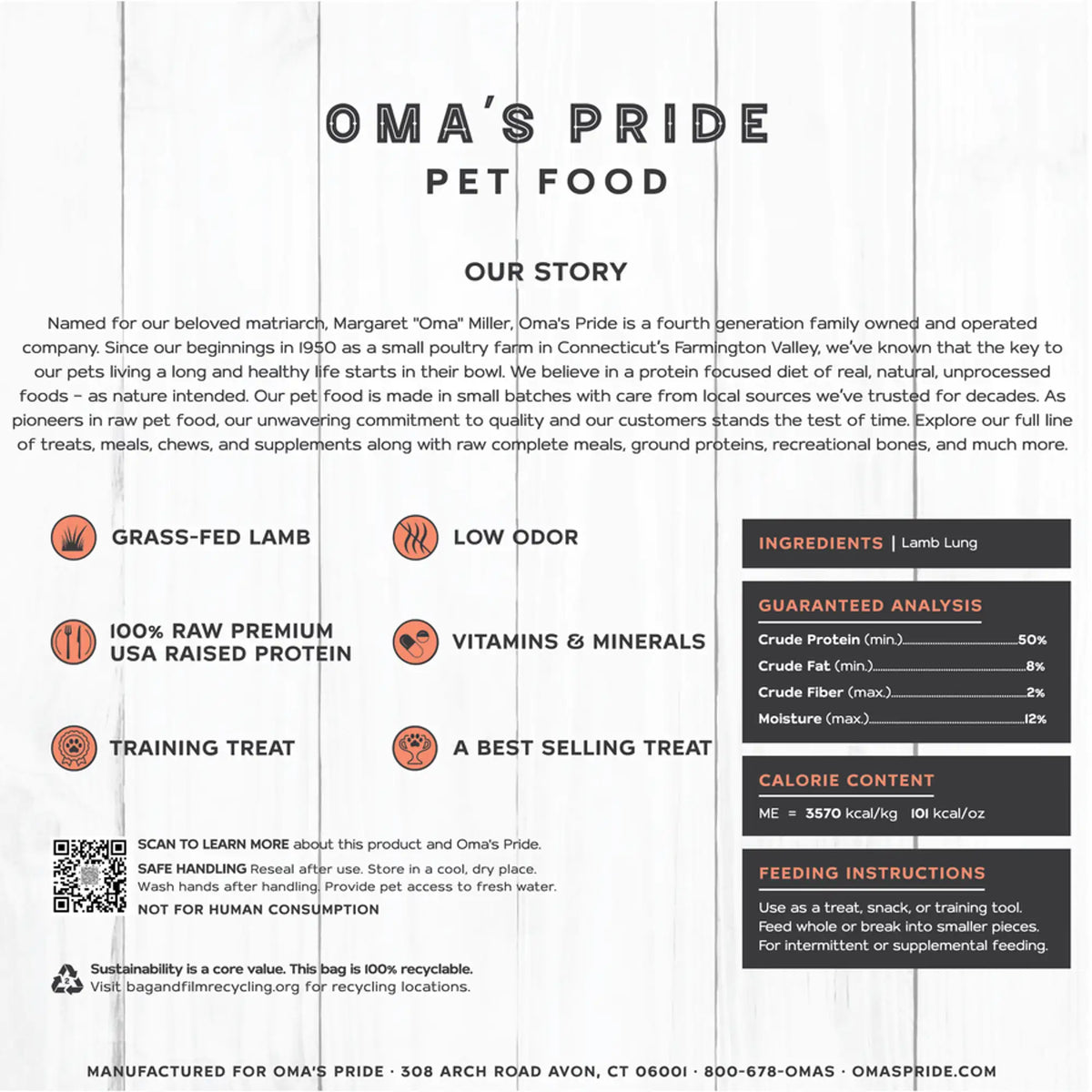 Oma&#39;s Pride Dehydrated Raw Lamb Lung Dog &amp; Cat Treats
