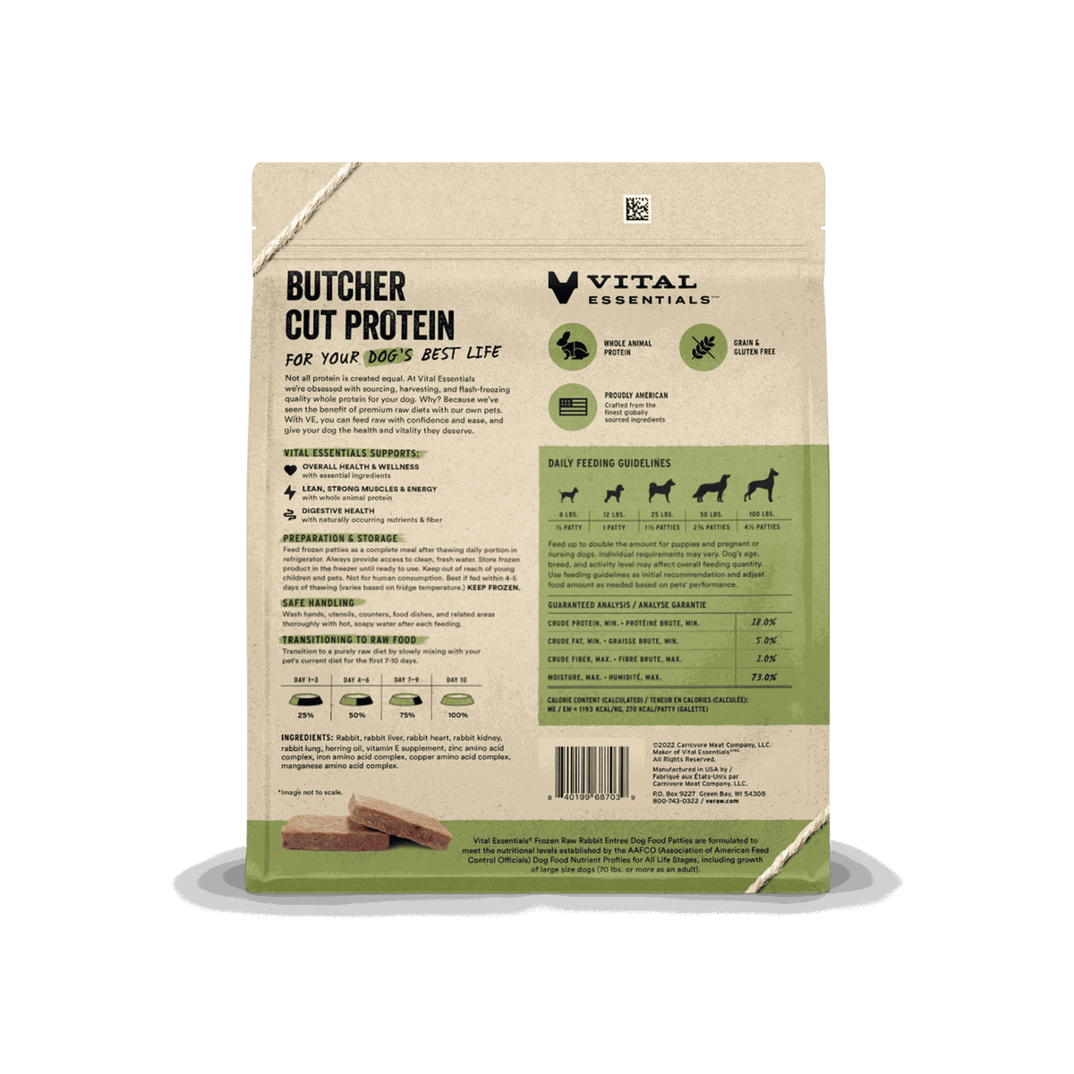 Vital Essentials Frozen Rabbit Raw Dog Food