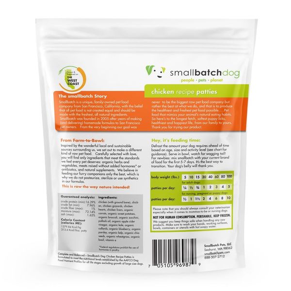 Small Batch Chicken Patties Frozen Raw Dog Food