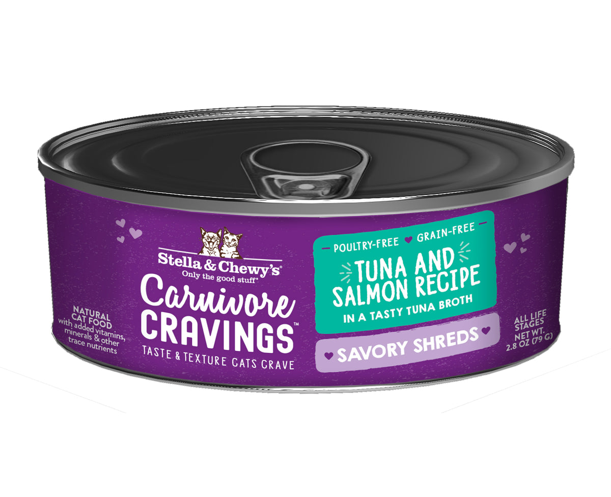 Stella &amp; Chewy&#39;s Carnivore Cravings Savory Shreds Tuna &amp; Salmon Canned Cat Food