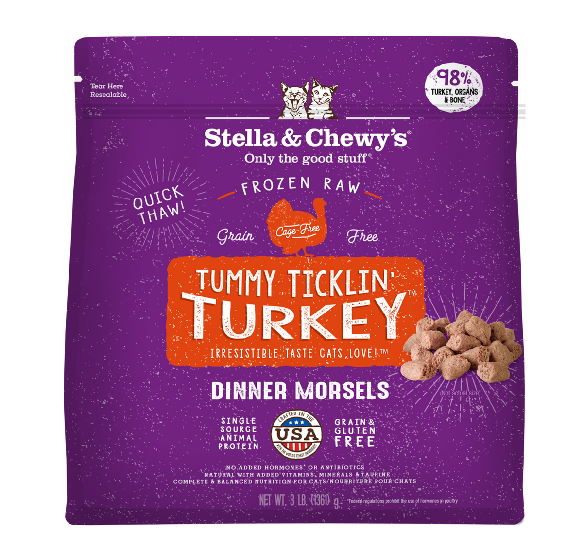 Stella &amp; Chewy&#39;s Frozen Raw Tummy Ticklin&#39; Turkey Dinner Morsels Cat Food