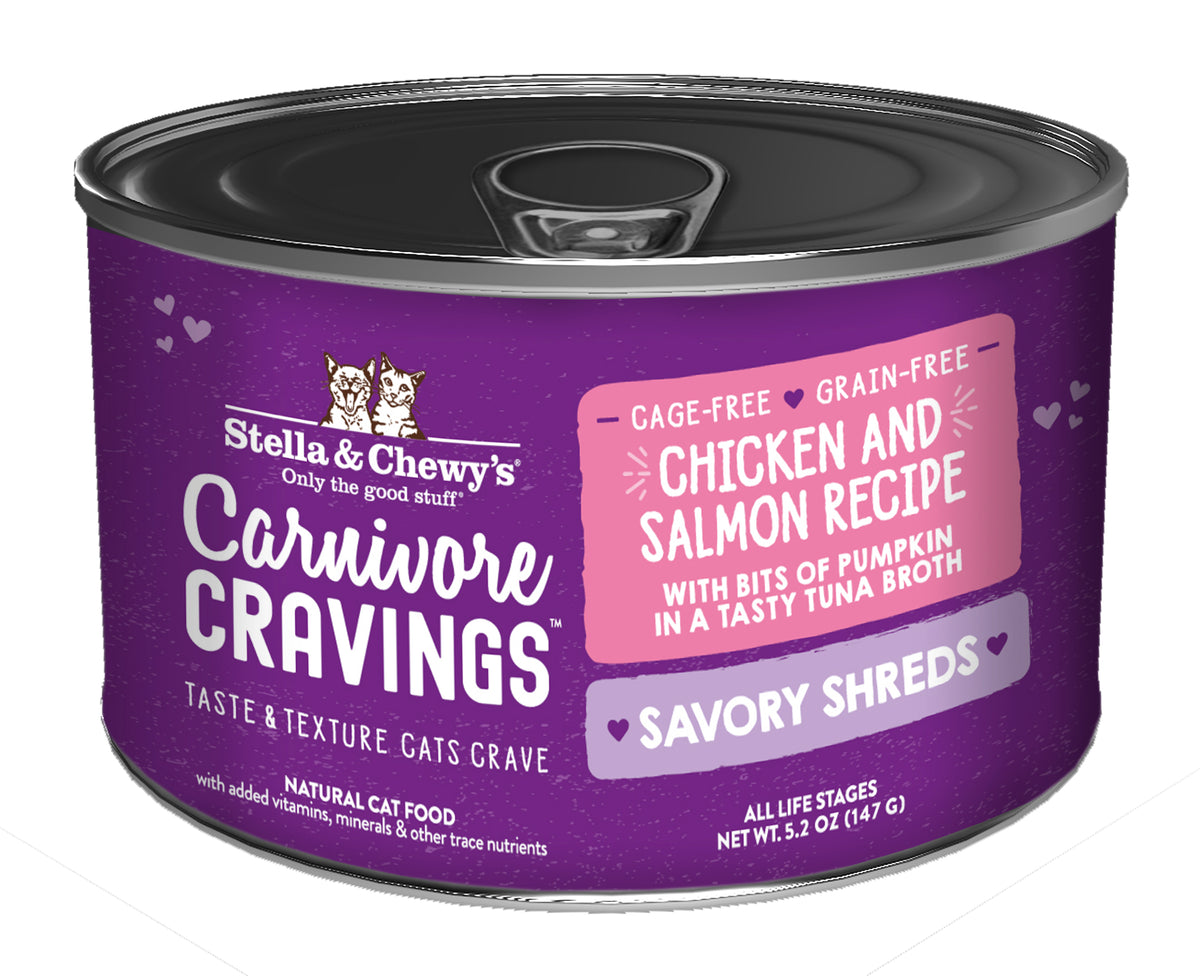 Stella &amp; Chewy&#39;s Carnivore Cravings Savory Shreds Chicken &amp; Salmon Canned Cat Food