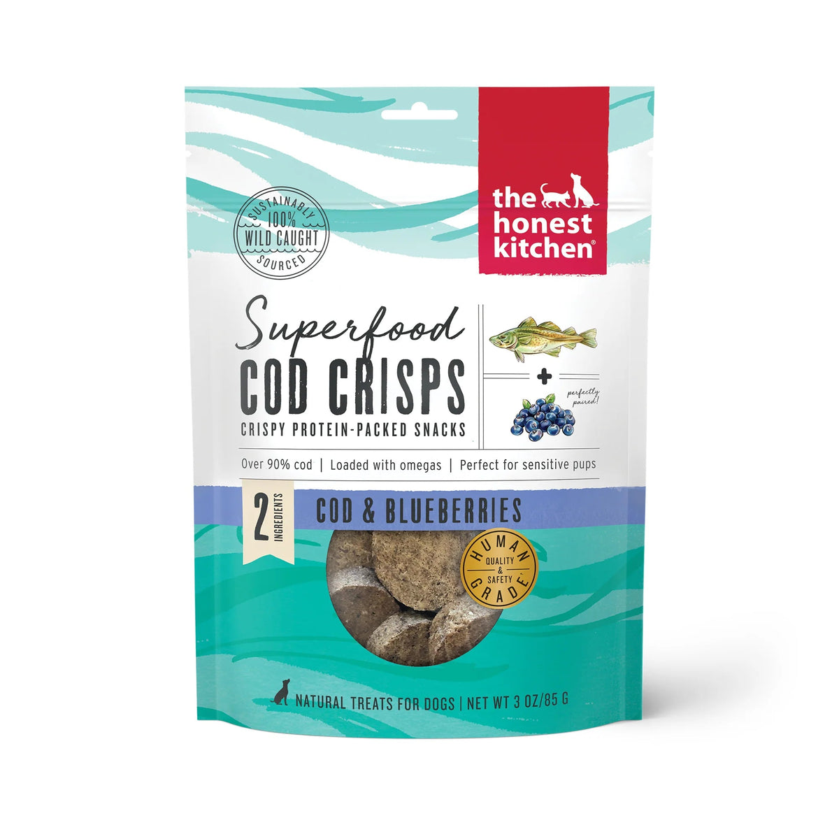 The Honest Kitchen Superfood Cod Crisps Blueberry Dog Treats